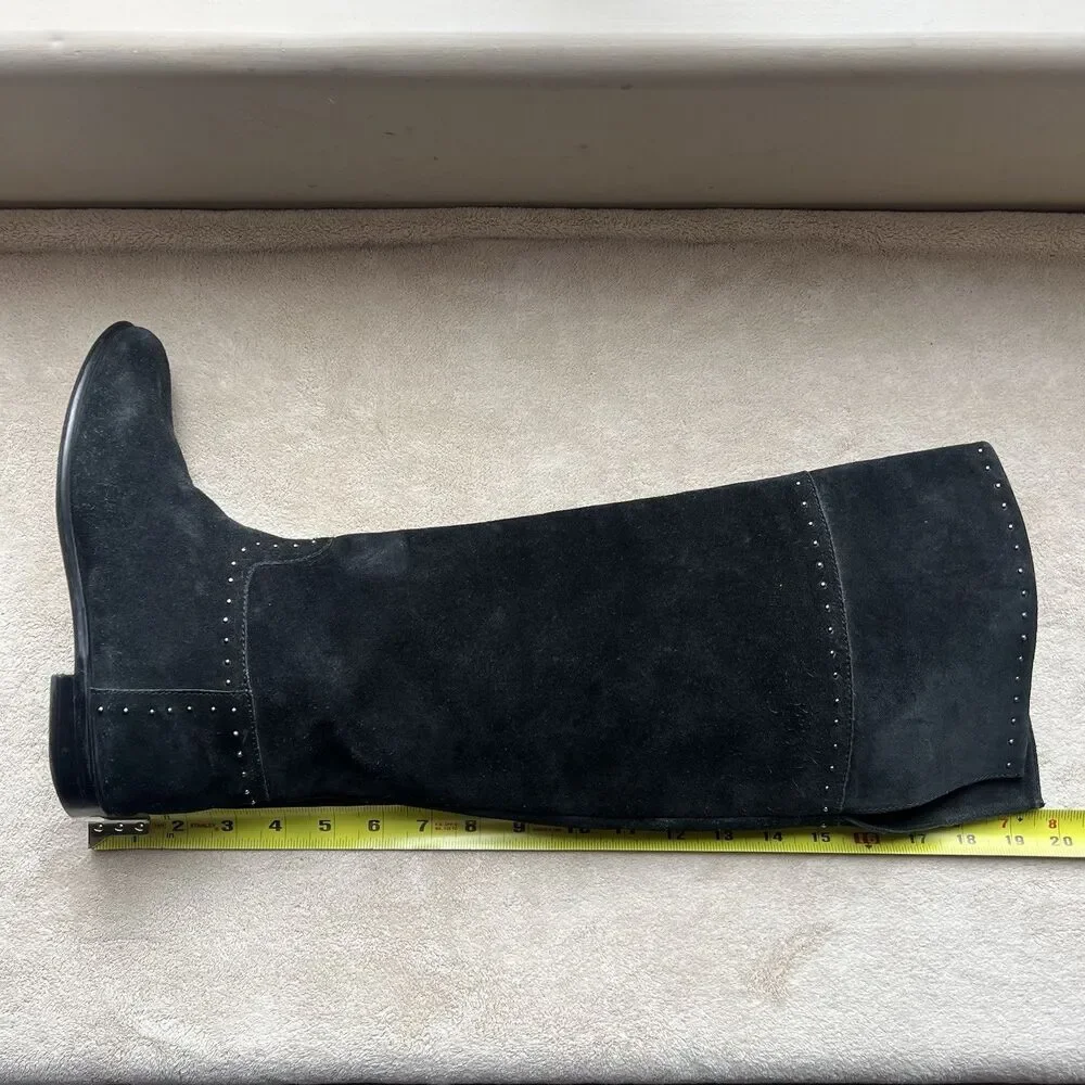 Barney’s New York Black Suede Leather‎ Tall Riding Boot Women EU 38 US 7.5 Studs